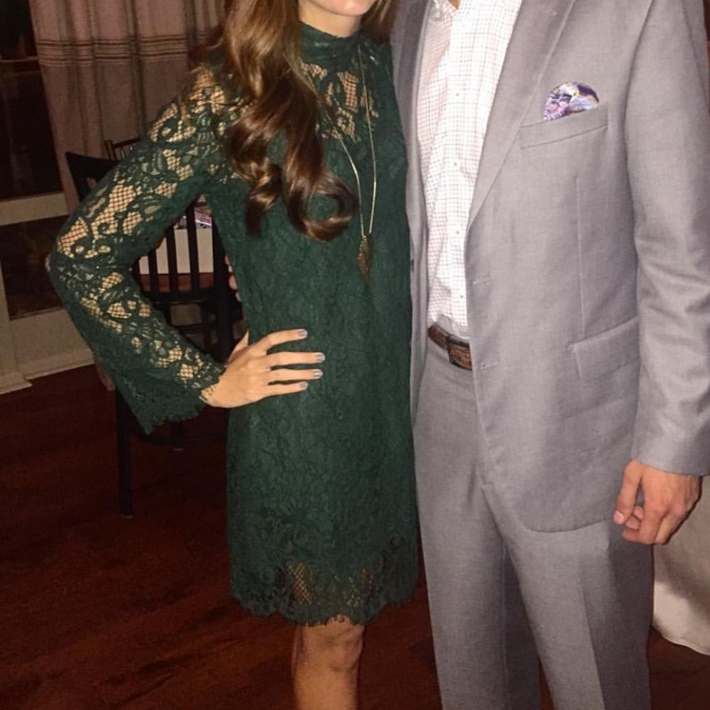 Lace, long sleeve, green dress. Size small